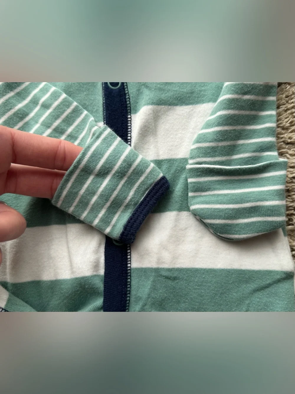 Carter’s NB Green & White Striped Footed Sleeper Fold Over Mittens Newborn